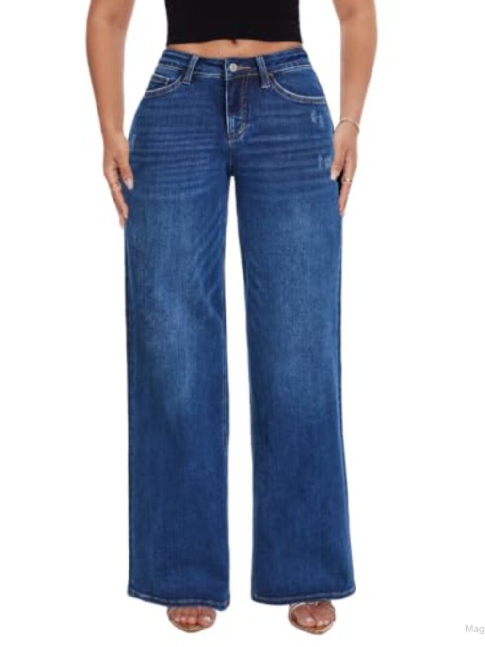 Wide Leg Jeans Women Mid Low Rise Baggy Stretchy Denim Pants